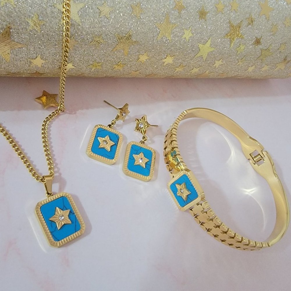 18K Gold Plated Waterproof Blue Stars 4 pcs Jewelry Set